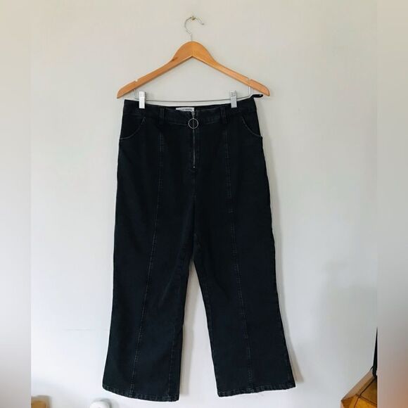 Native Youth | black high rise wide leg zip up jeans | size medium - Picture 1 of 8